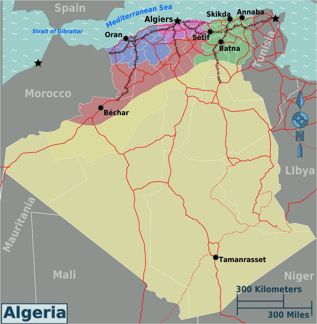 Большая карта регионов Алжира