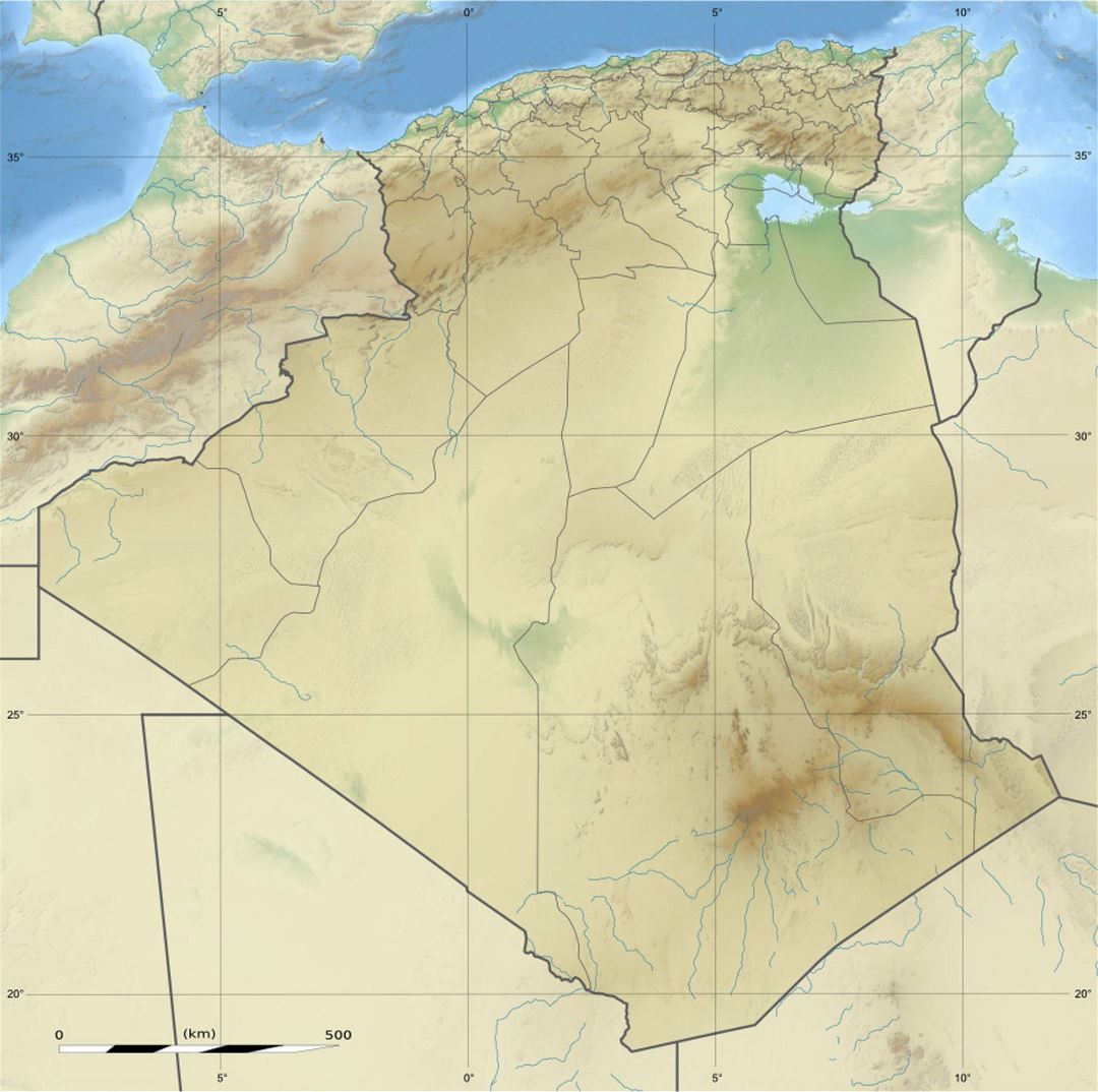 Большая карта рельефа Алжира