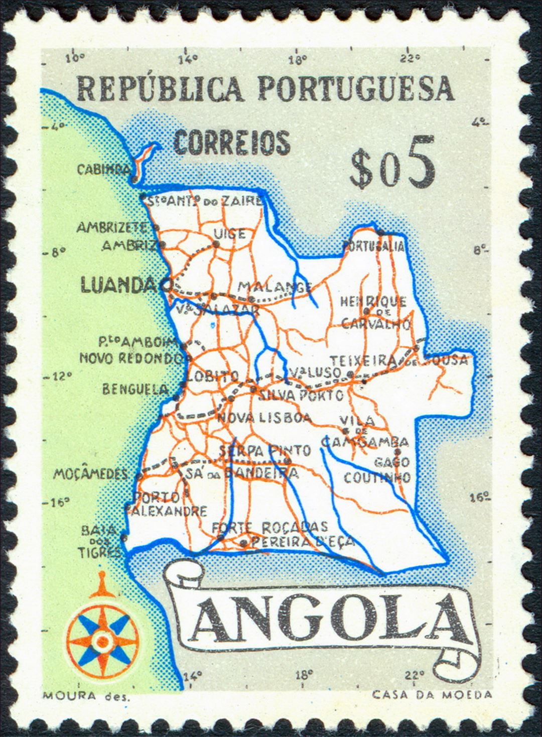 Подробная карта - почтовая марка Анголы
