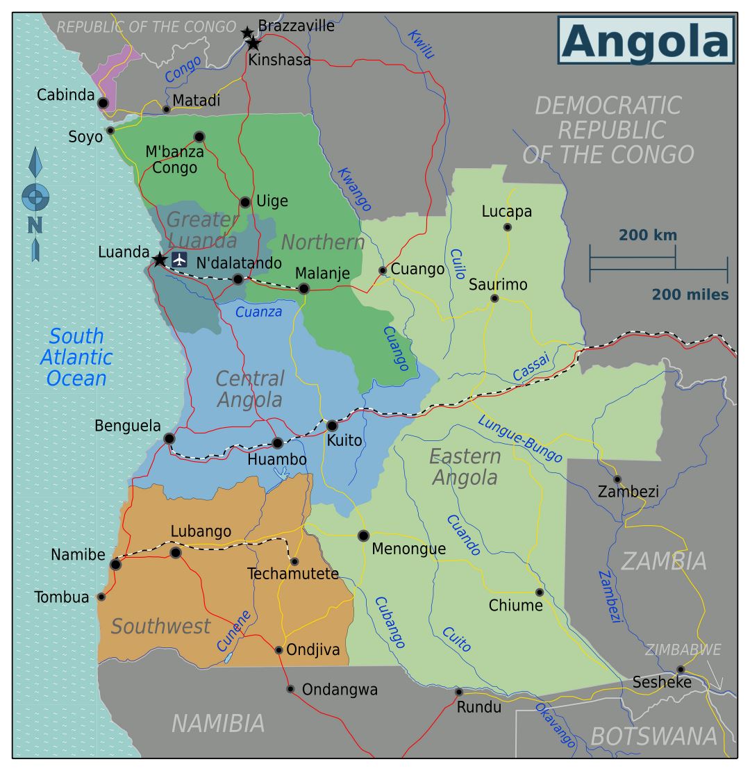 Большая карта регионов Анголы