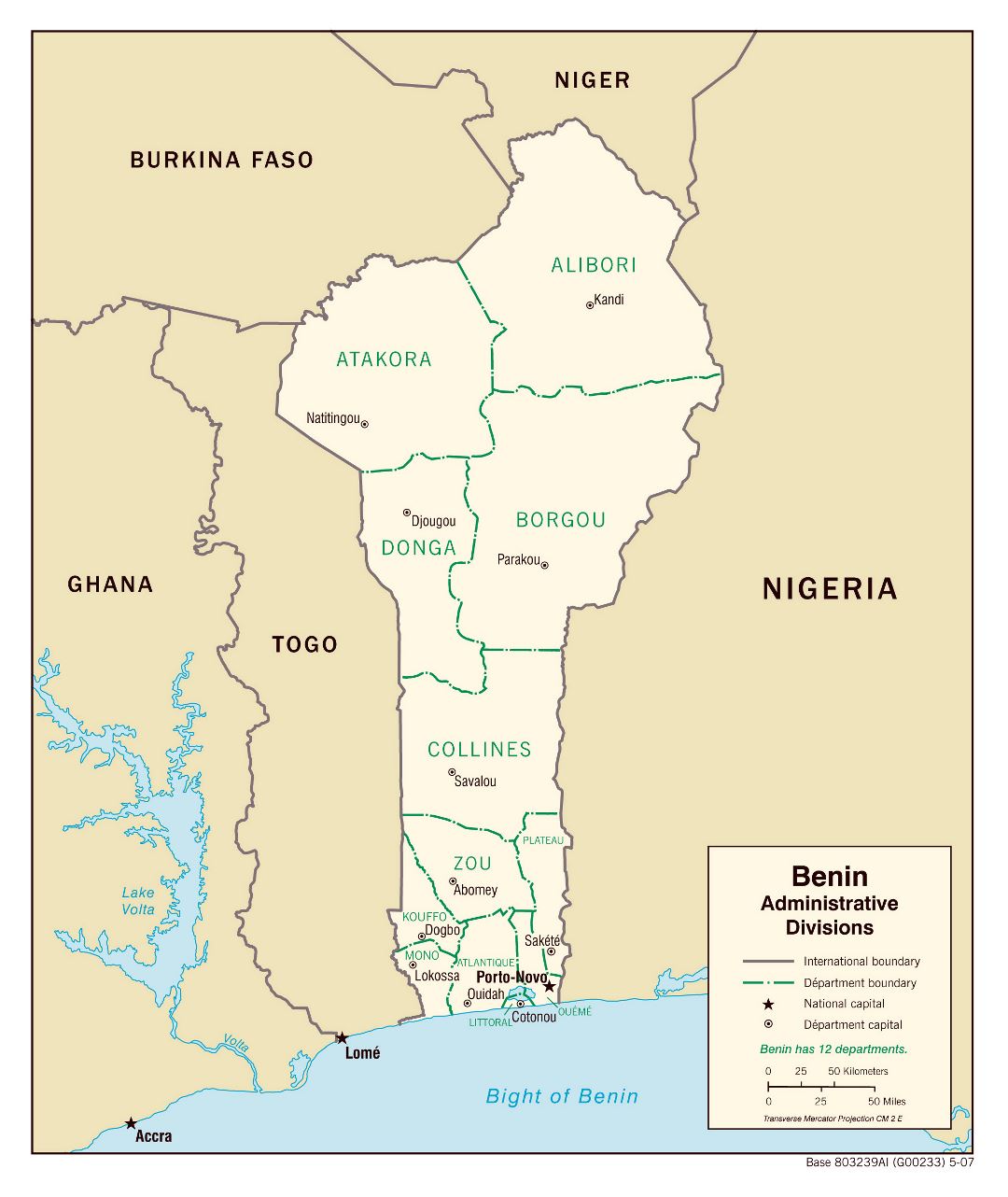 Большая детальная карта административных делений Бенина - 2007