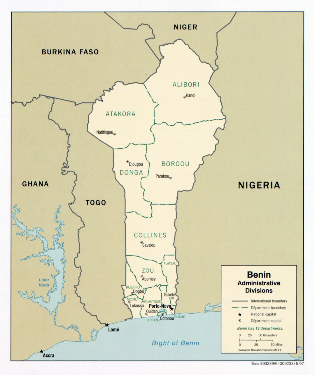Крупномасштабная карта административных делений Бенина - 2007
