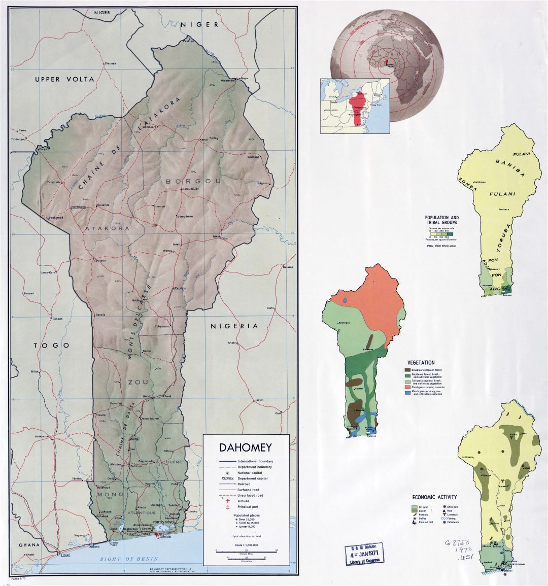 Крупномасштабная карта-профиль страны Бенин - 1970