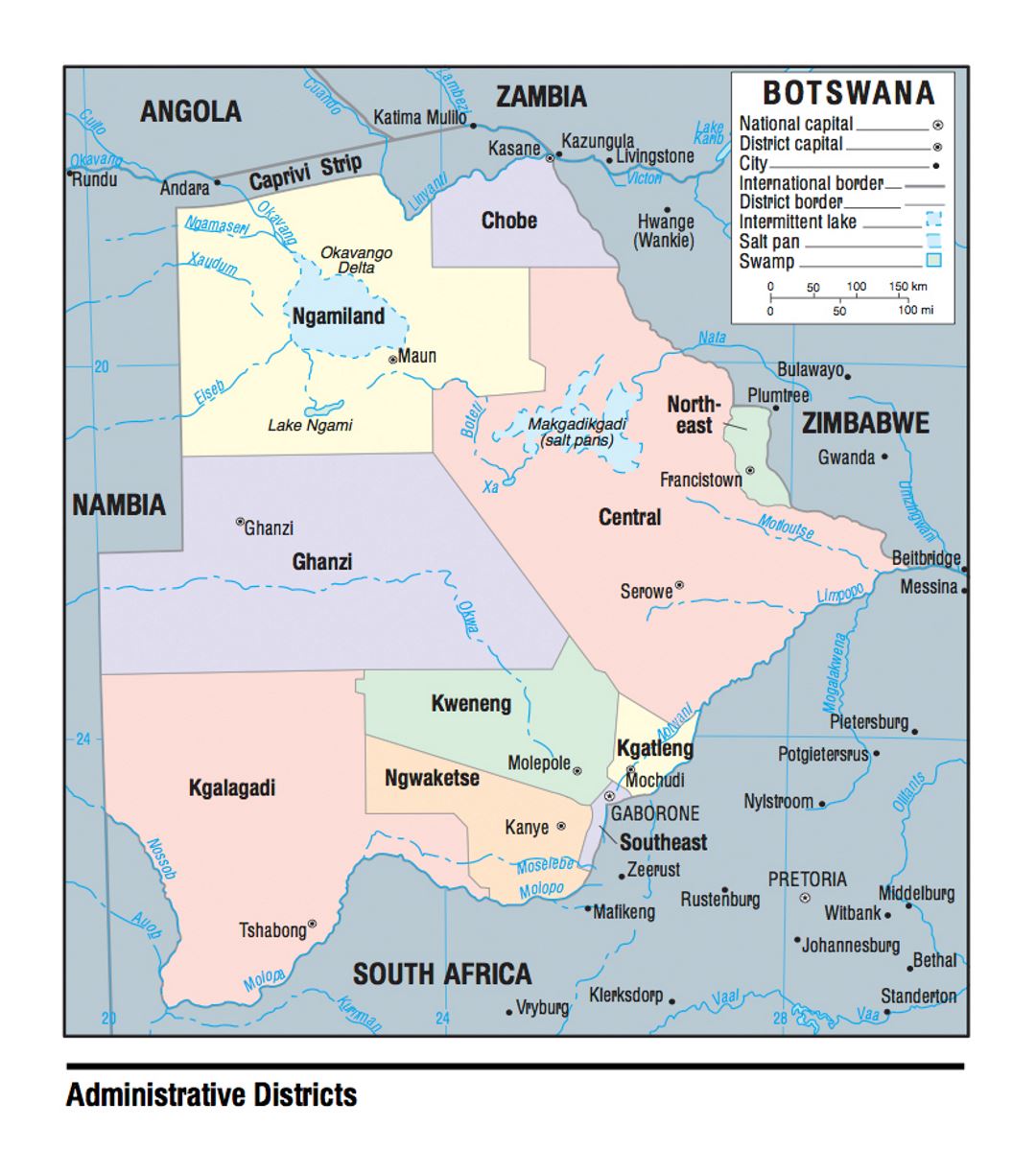 Карта административных делений Ботсваны