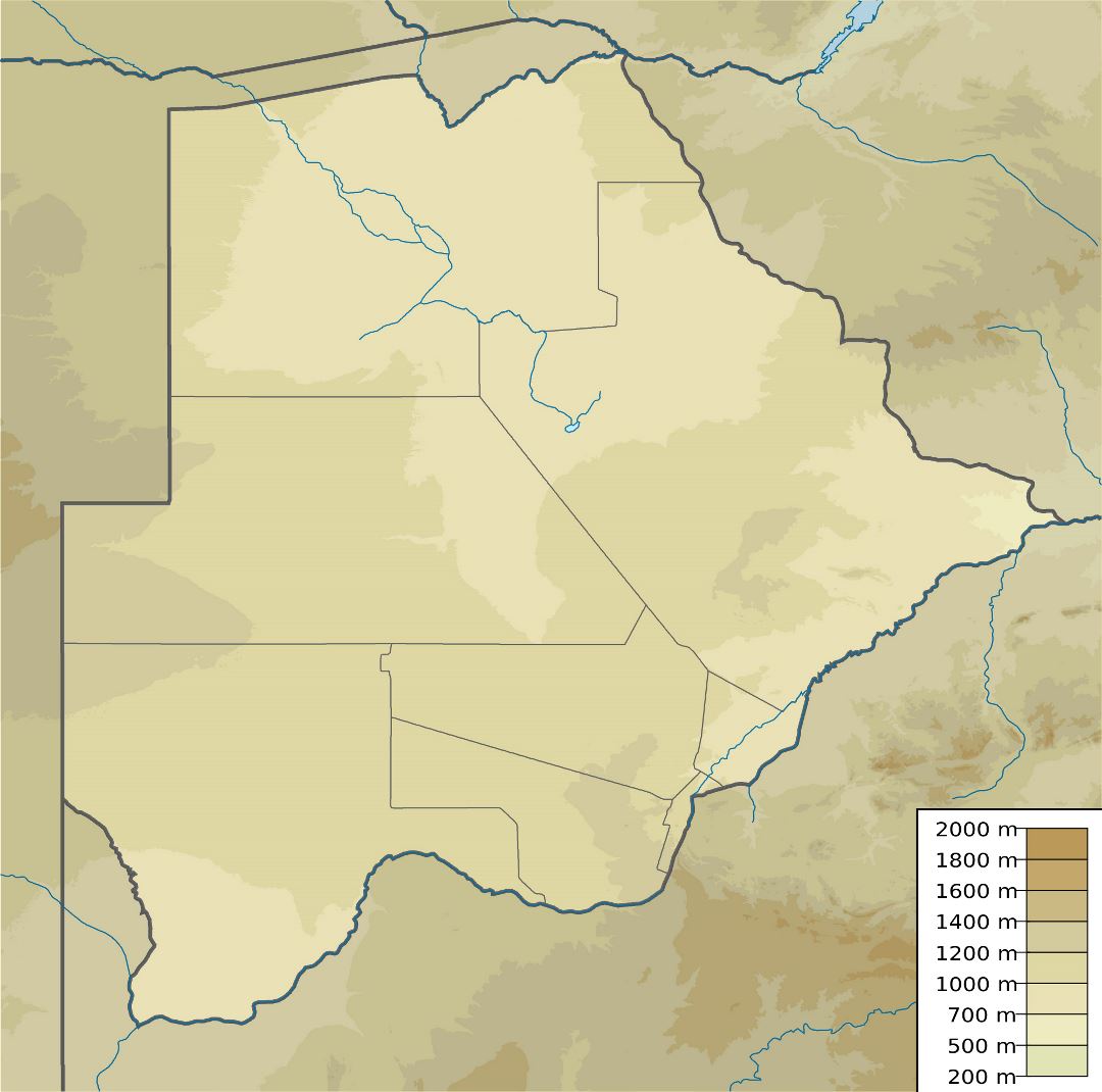 Большая физическая карта Ботсваны 