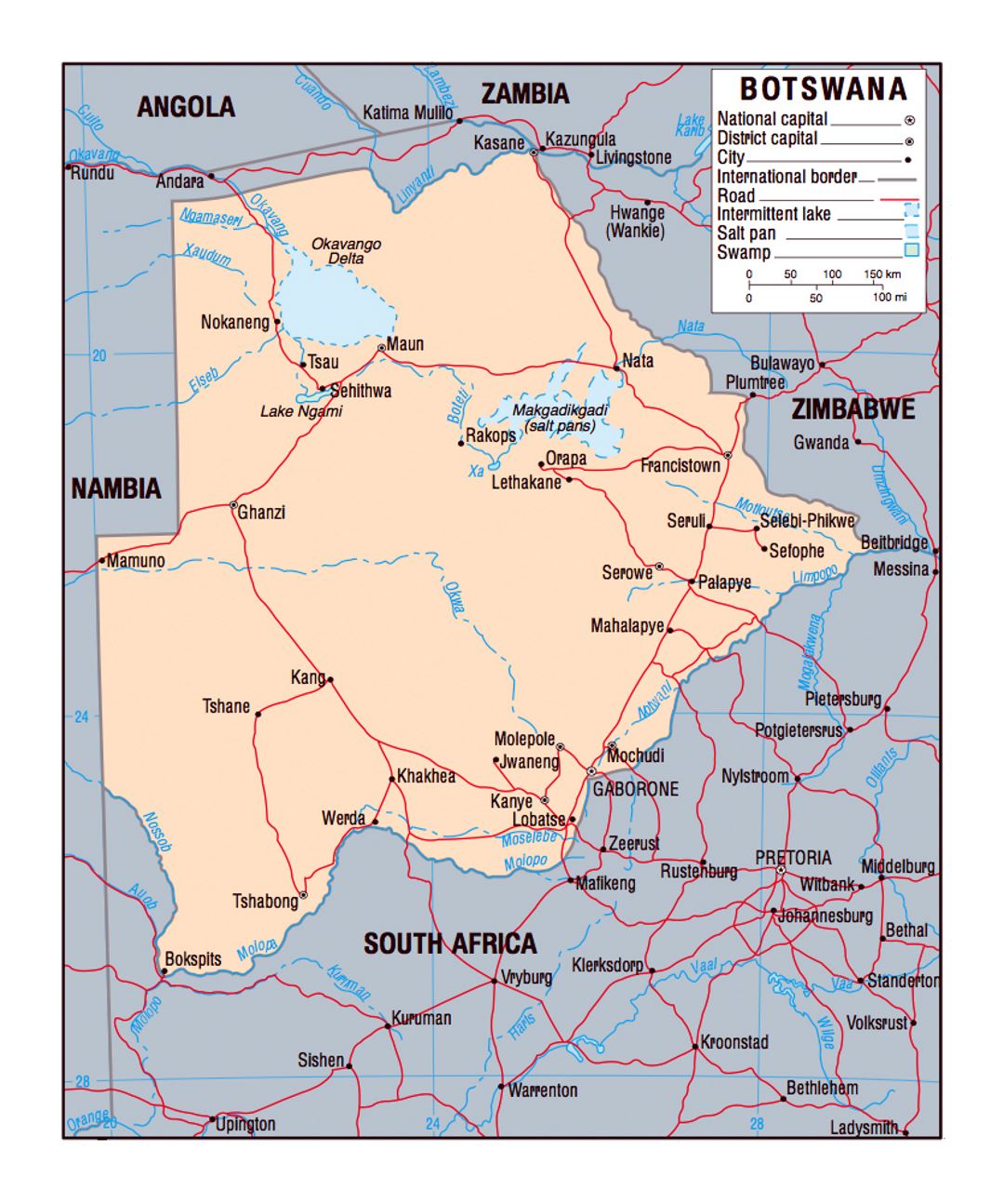 Политическая карта Ботсваны