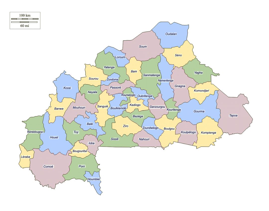 Большая административная карта Буркина-Фасо