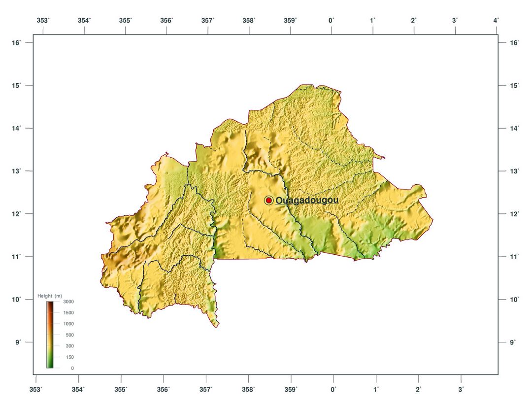 Большая карта высот Буркина-Фасо