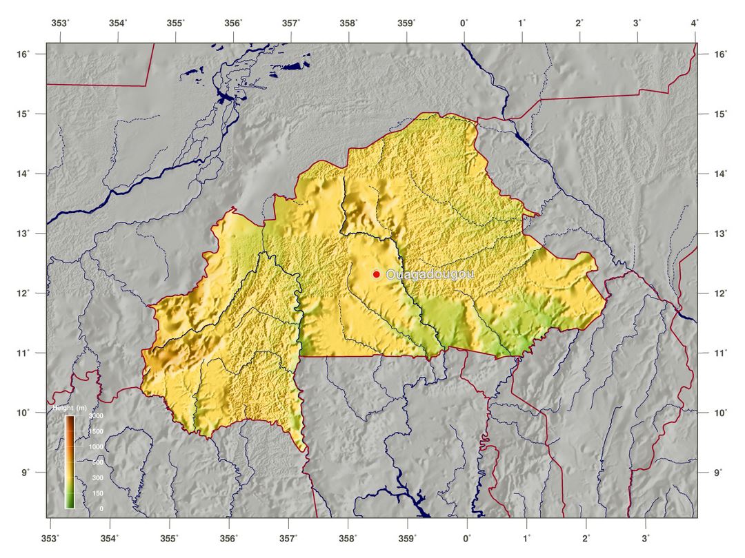 Большая физическая карта Буркина-Фасо