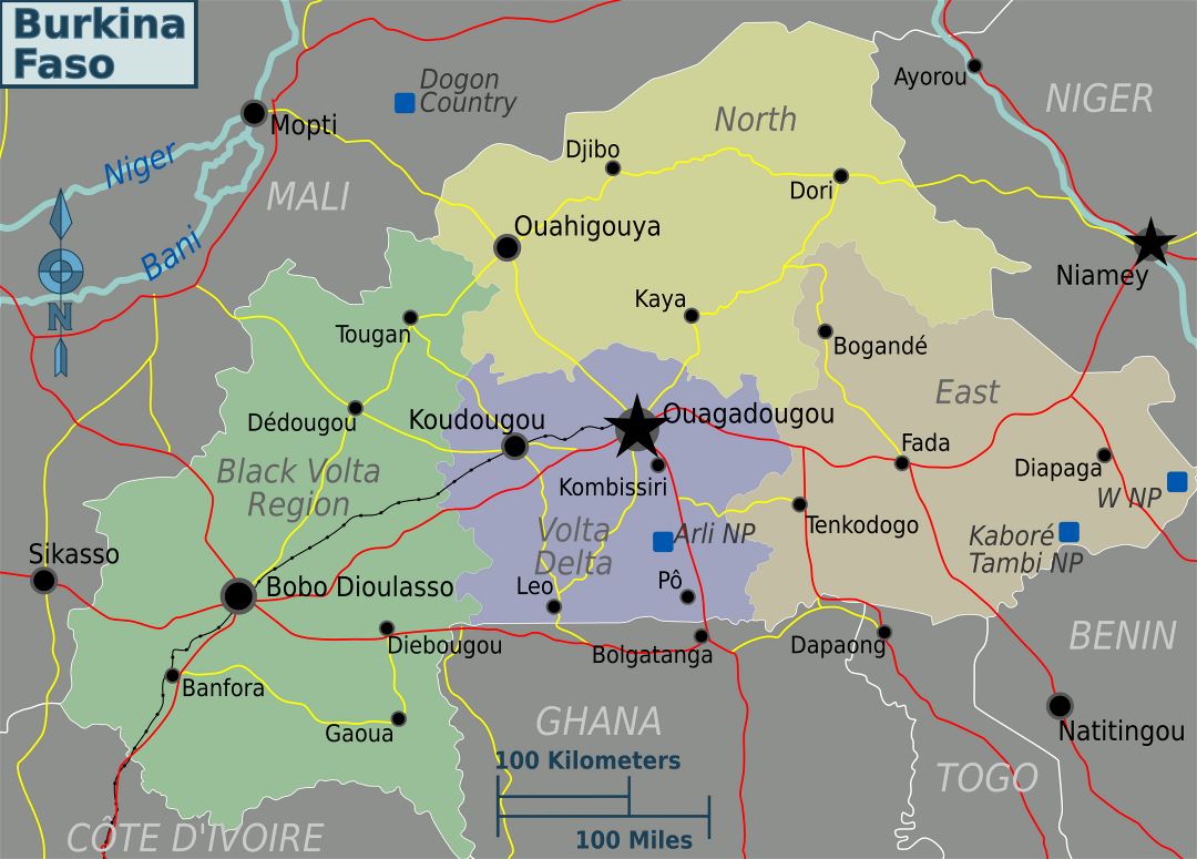 Большая карта регионов Буркина-Фасо