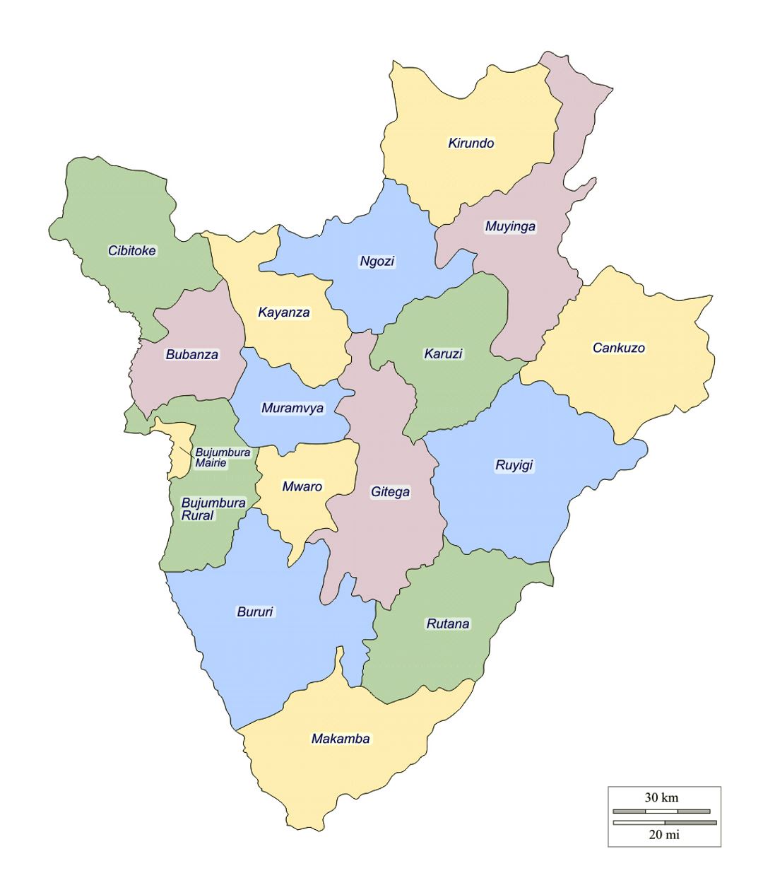 Детальная карта административного деления Бурунди