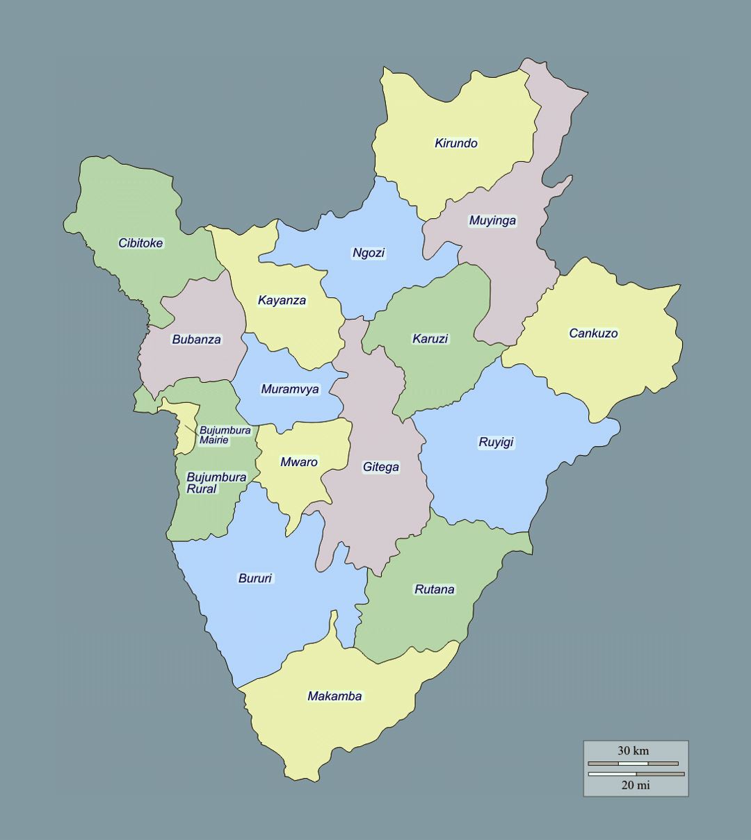Детальная административная карта Бурунди