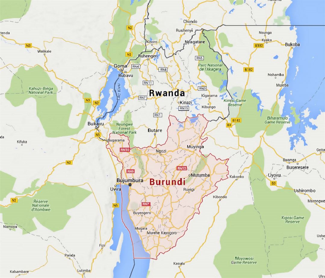 Детальная карта Бурунди