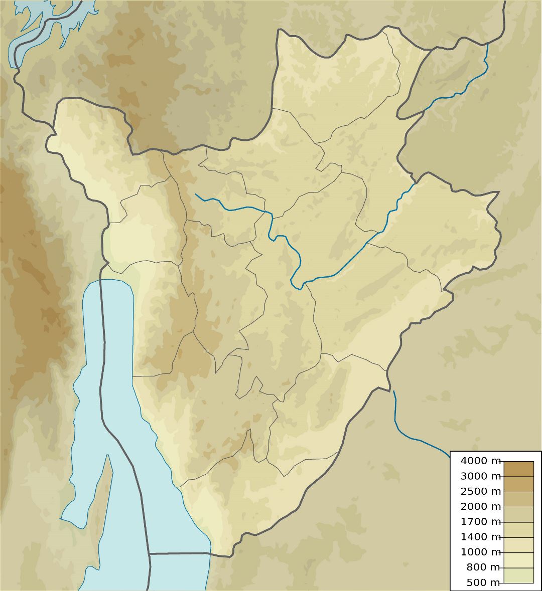 Большая детальная карта высот Бурунди