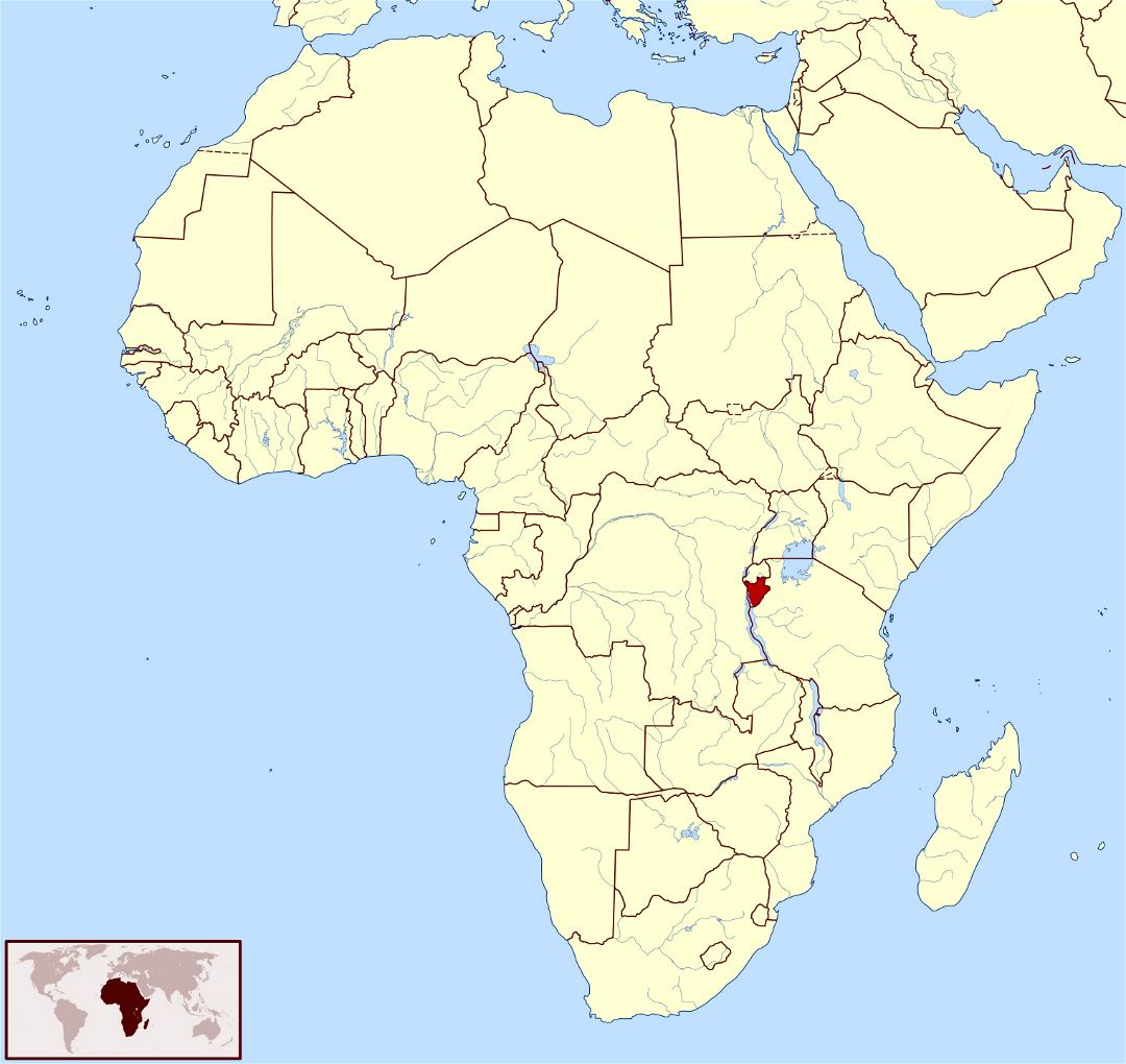 Большая карта расположения Бурунди в Африке
