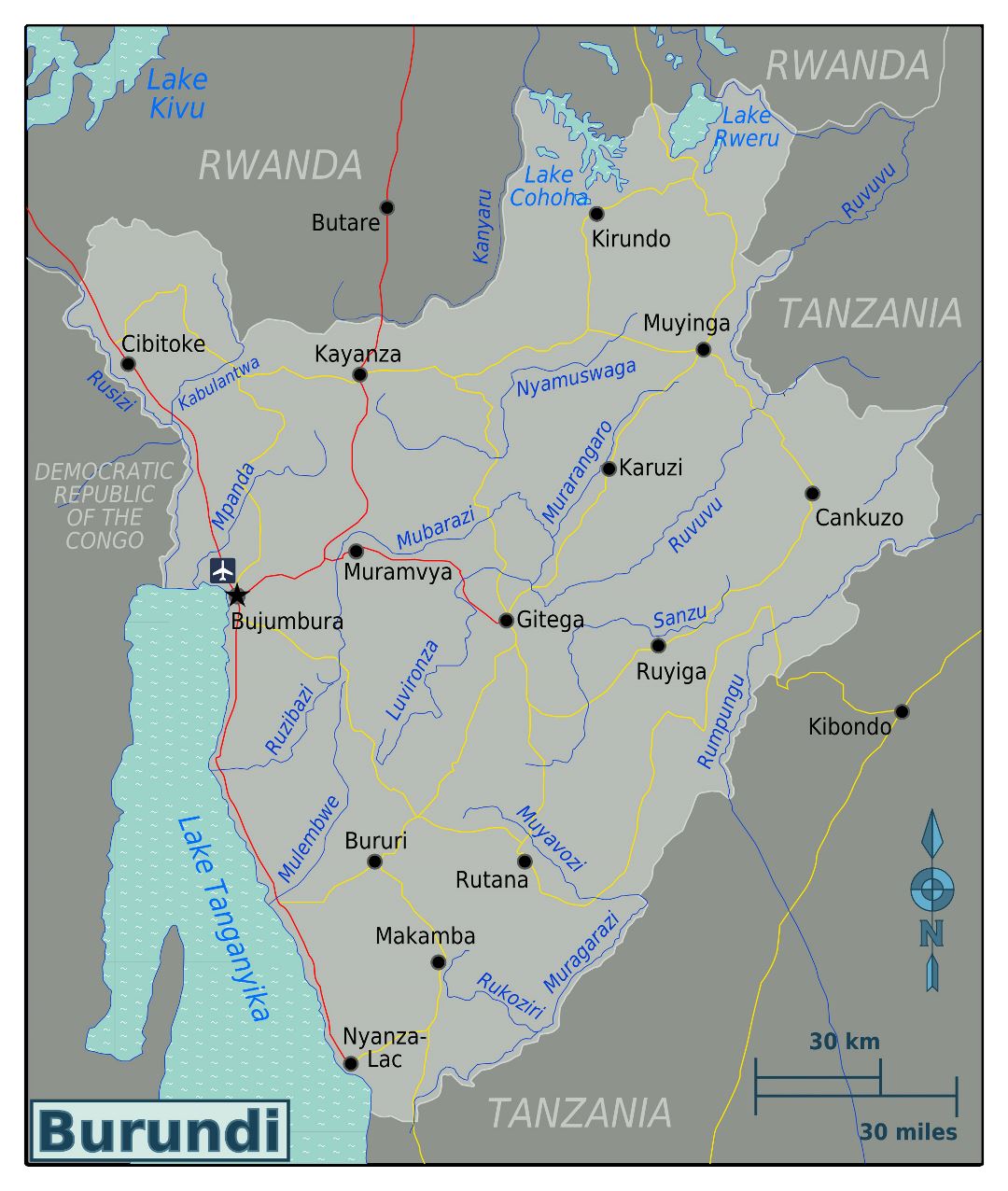 Большая карта Бурунди