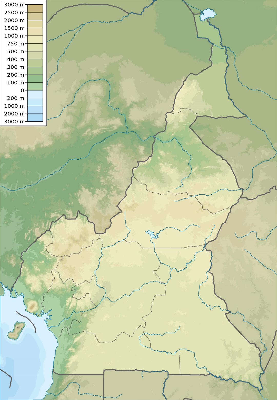 Большая детальная карта высот Камеруна