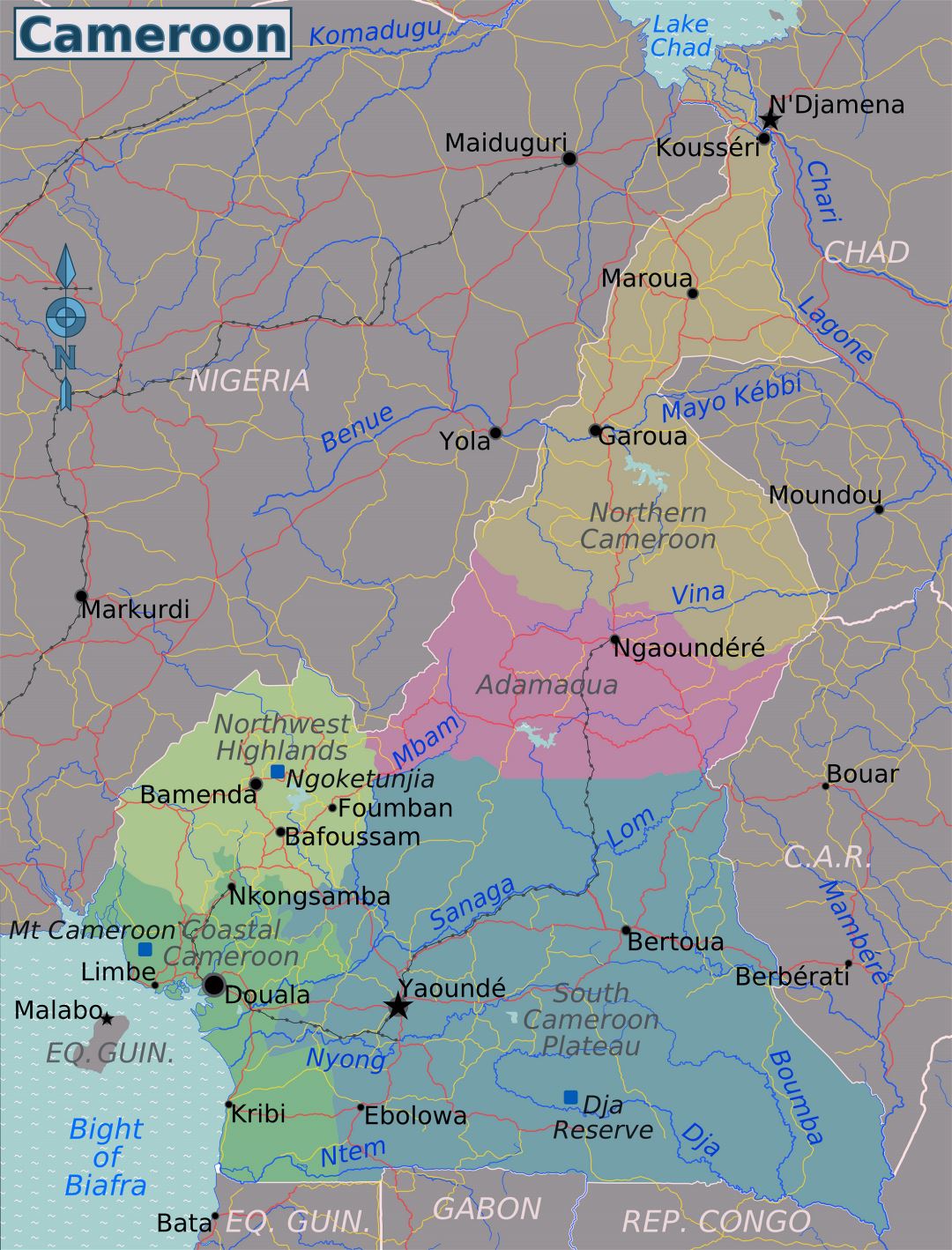 Большая карта регионов Камеруна