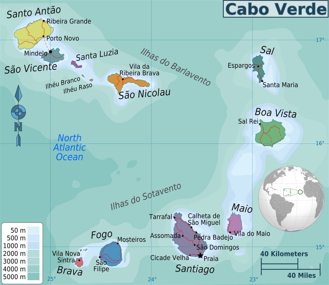 Большая карта регионов Кабо-Верде