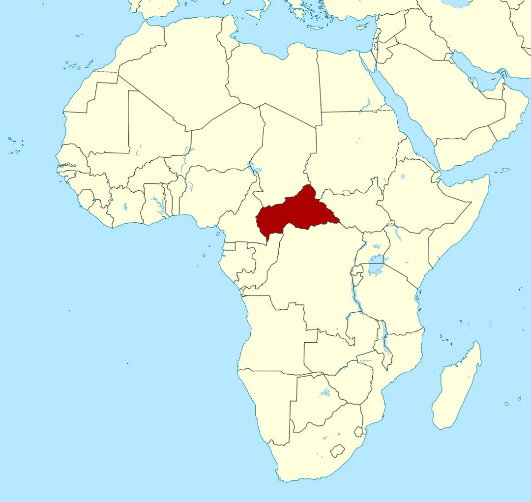 Детальная карта расположения Центральноафриканской Республики в Африке