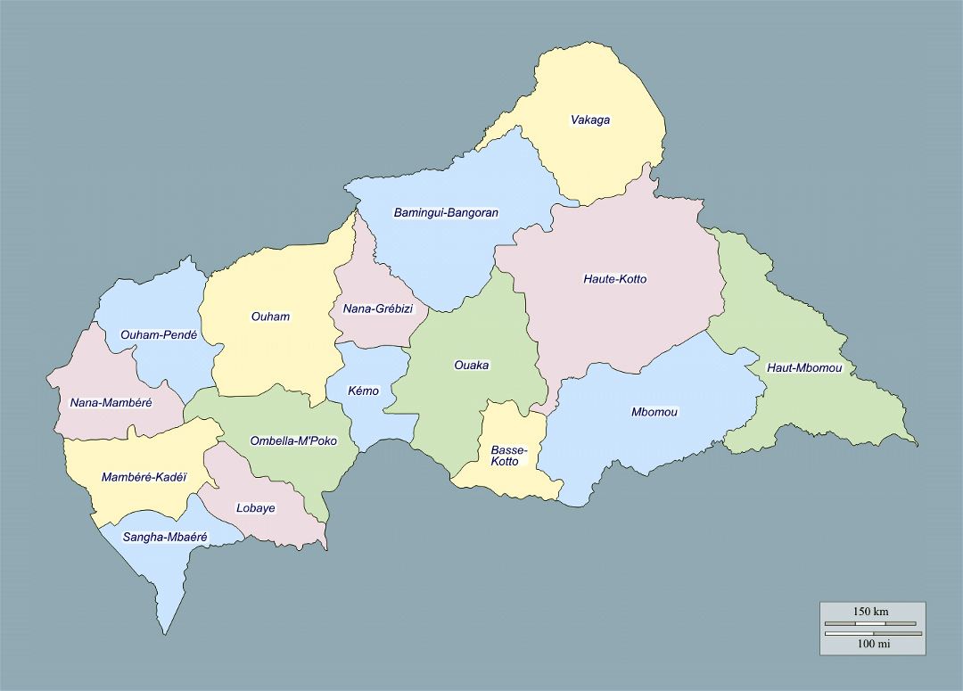 Большая административная карта Центральноафриканской Республики
