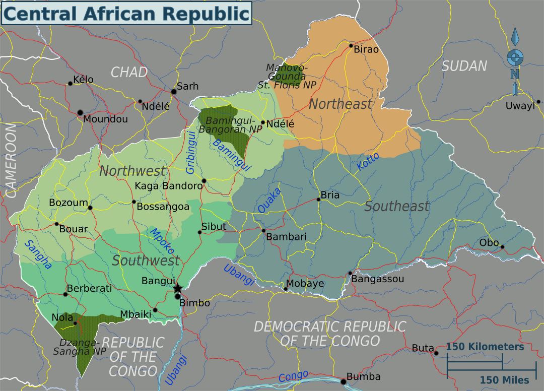 Большая карта регионов Центральноафриканской Республики