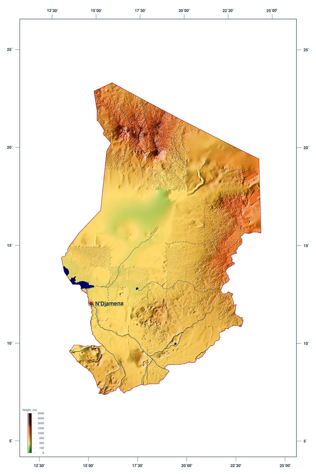 Детальная карта высот Чада