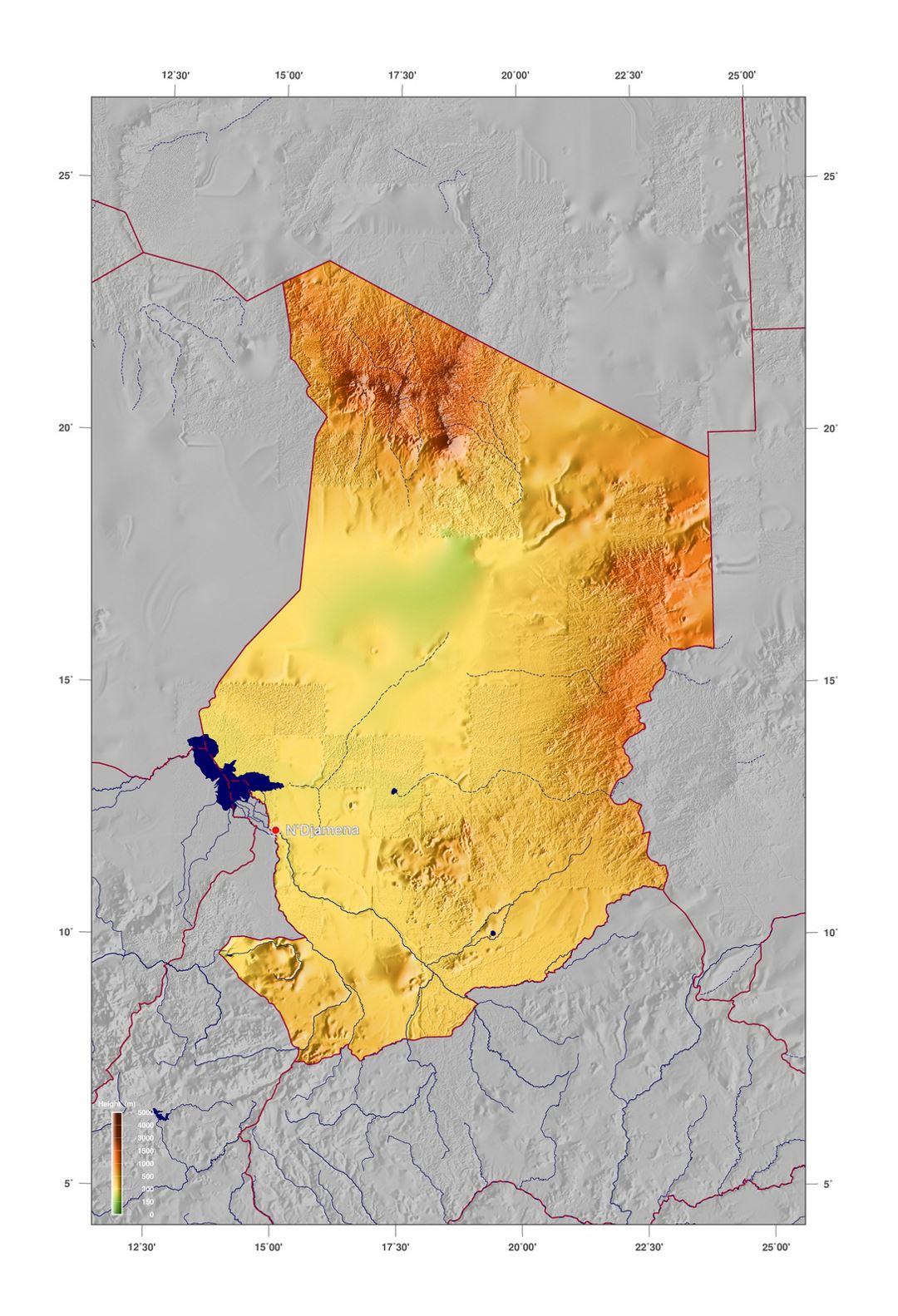 Детальная физическая карта Чада