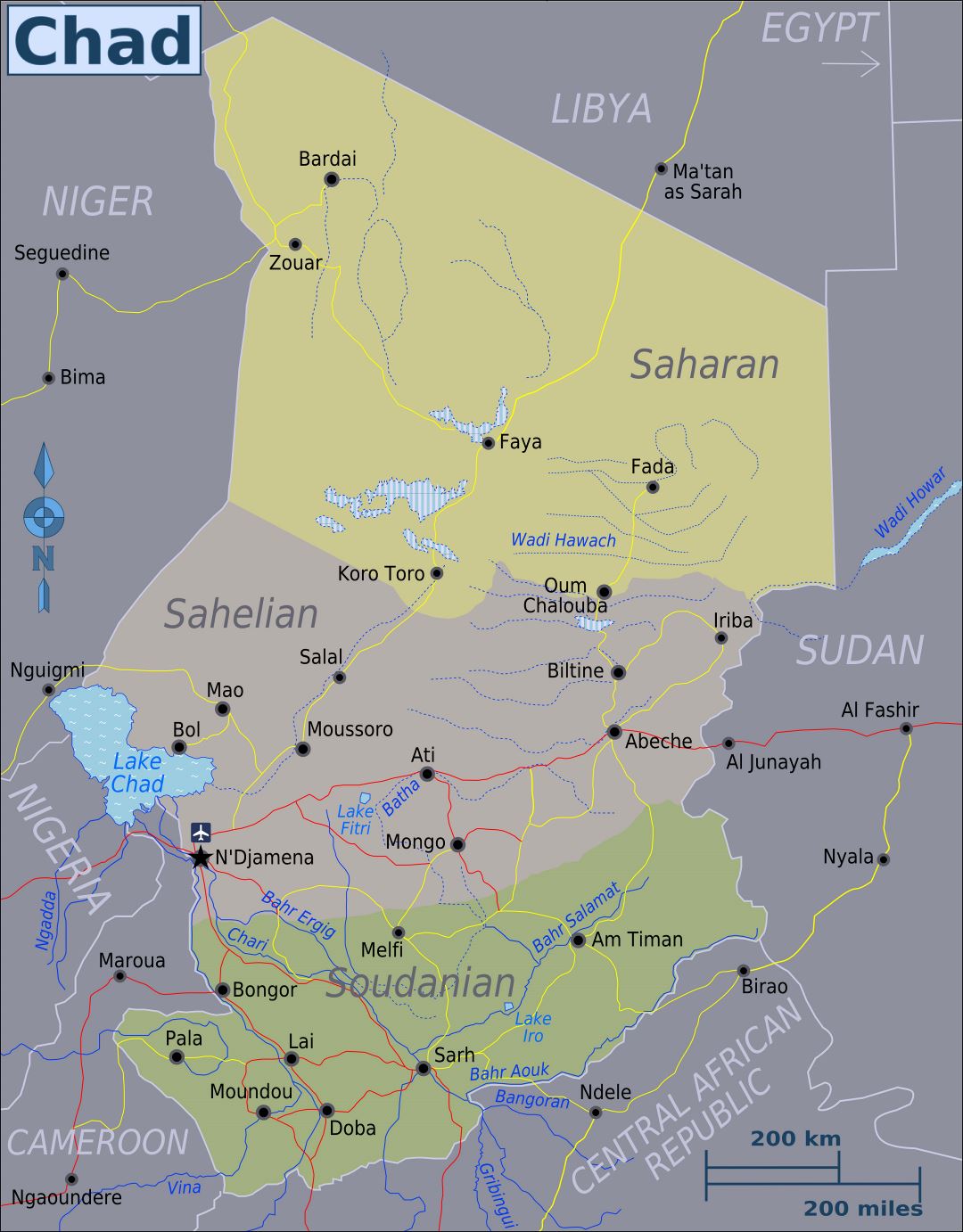 Большая карта регионов Чада