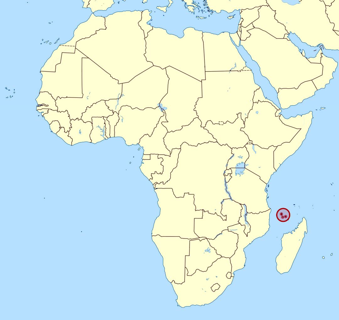 Детальная карта расположения Комор в Африке