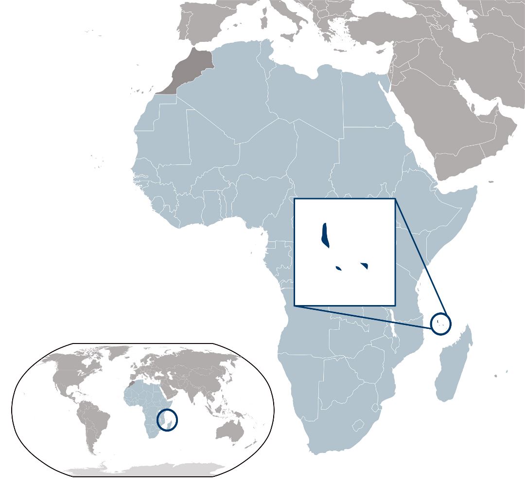 Большая карта расположения Комор