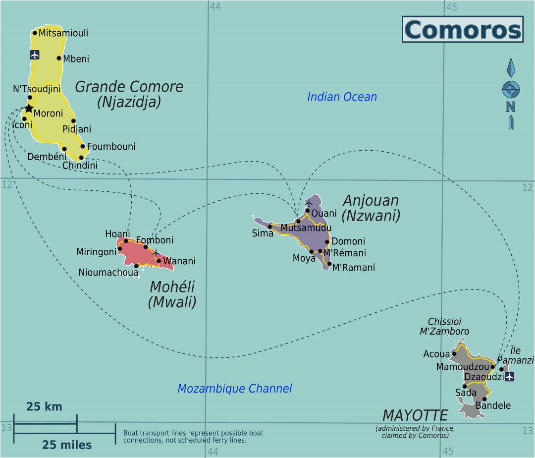 Большая карта регионов Коморских островов