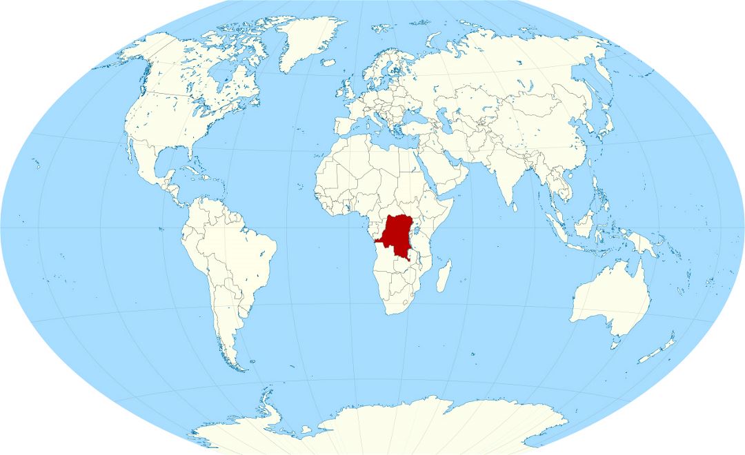 Детальная карта расположения Демократической Республики Конго