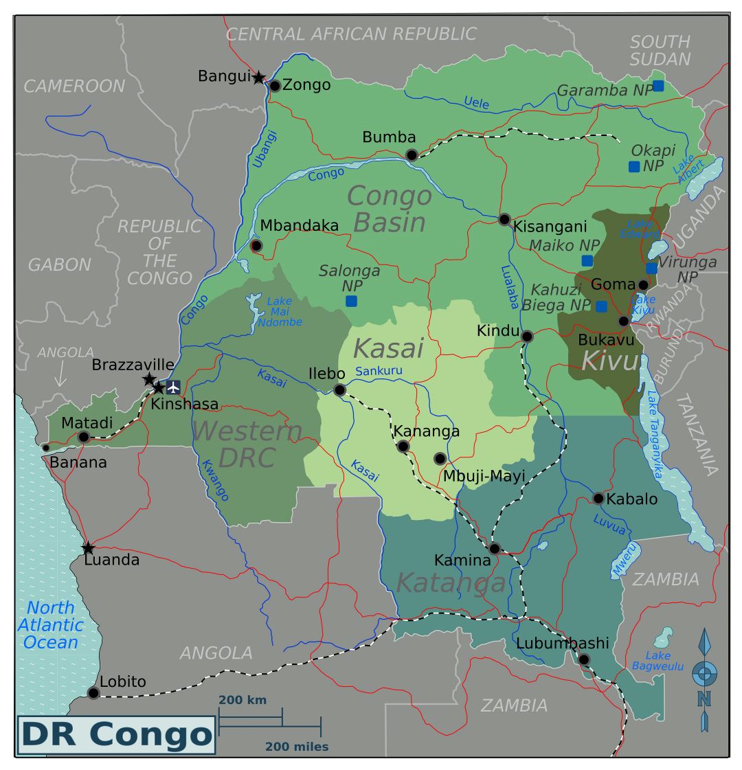Большая карта регионов Демократической Республики Конго