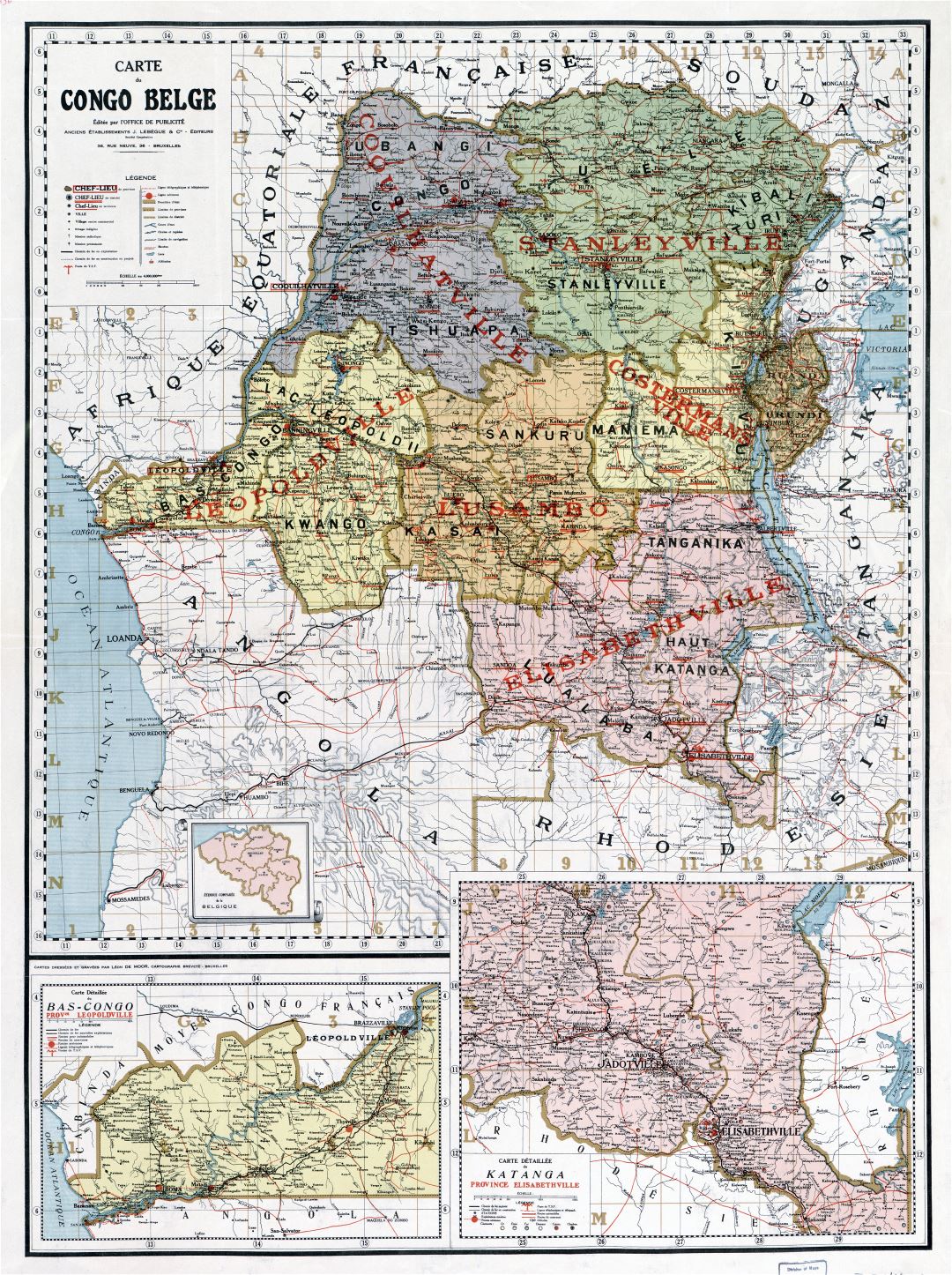 Крупномасштабная старая политическая и административная карта Демократической Республики Конго с другими пометками - 1896