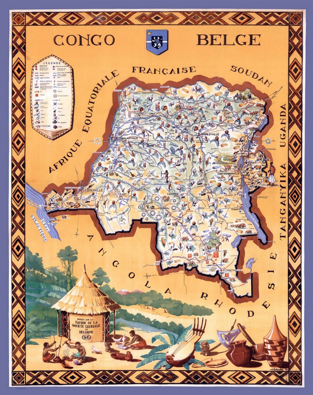 Туристическая иллюстрированная карта Демократической Республики Конго