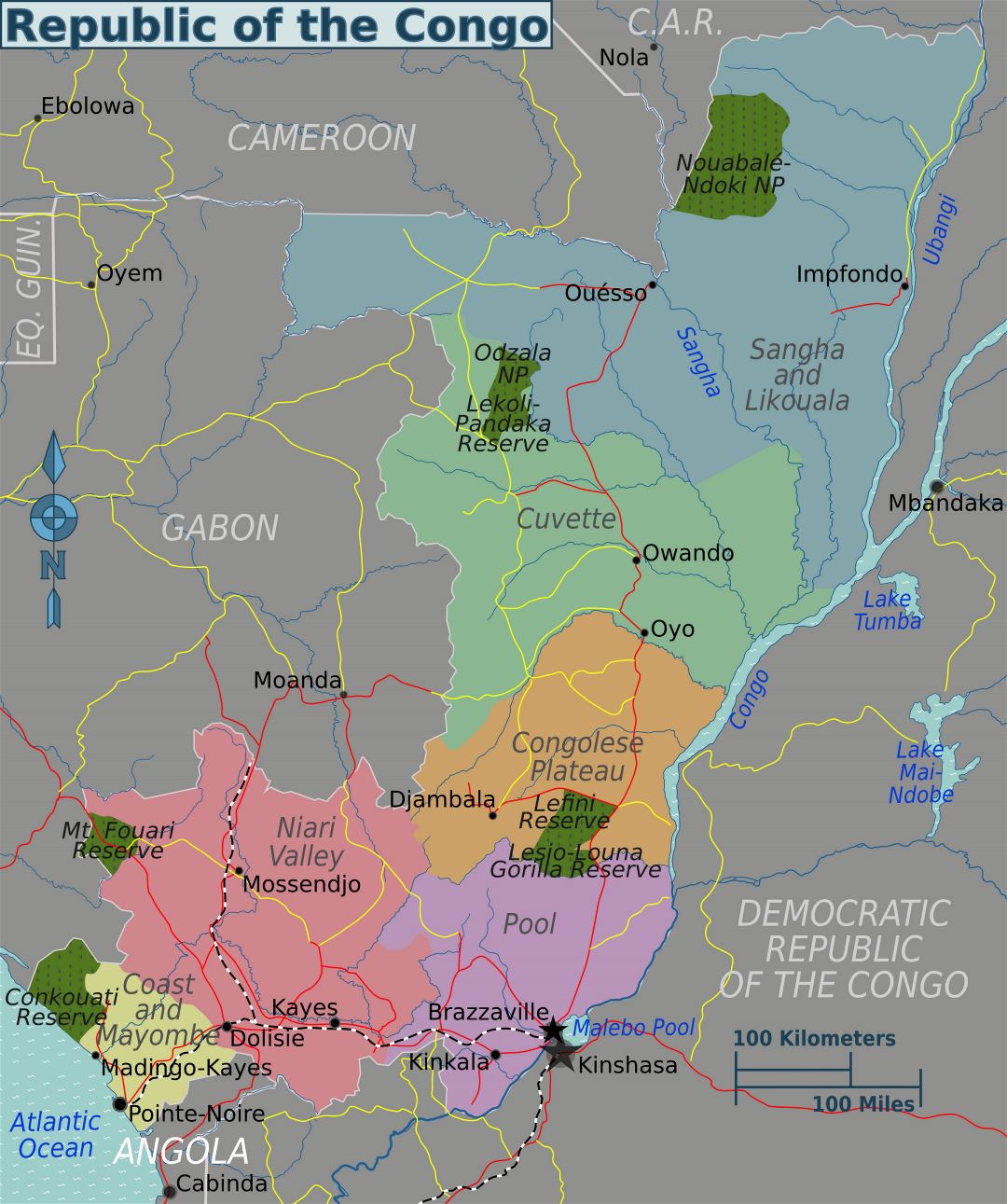 Большая карта регионов Конго