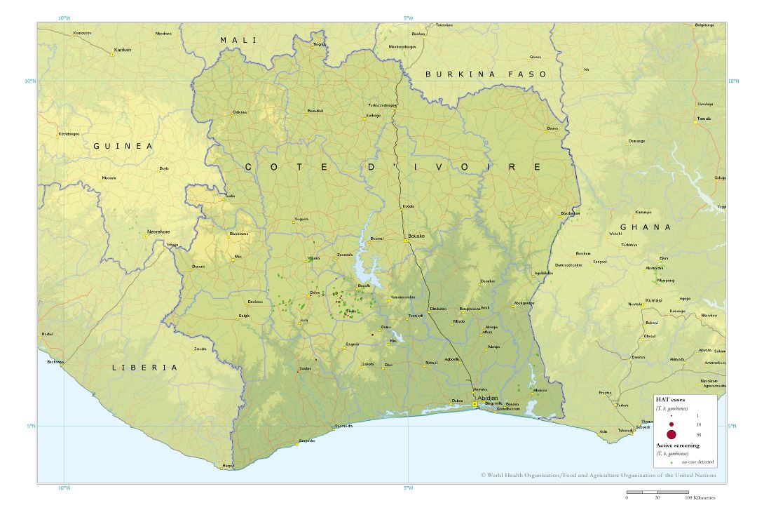 Большая детальная карта Кот-д'Ивуара