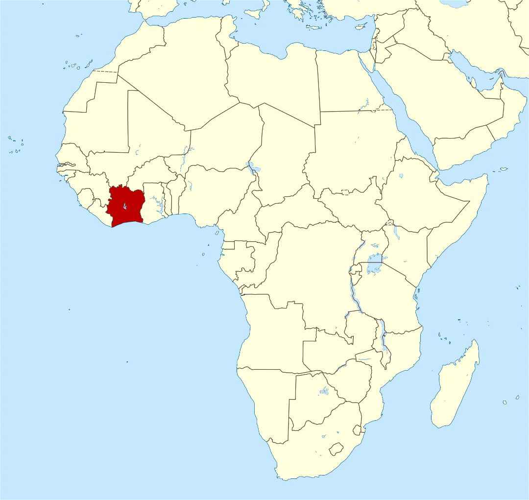 Большая карта расположения Кот-д'Ивуара в Африке