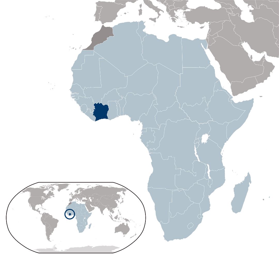 Большая карта расположения Кот-д'Ивуара