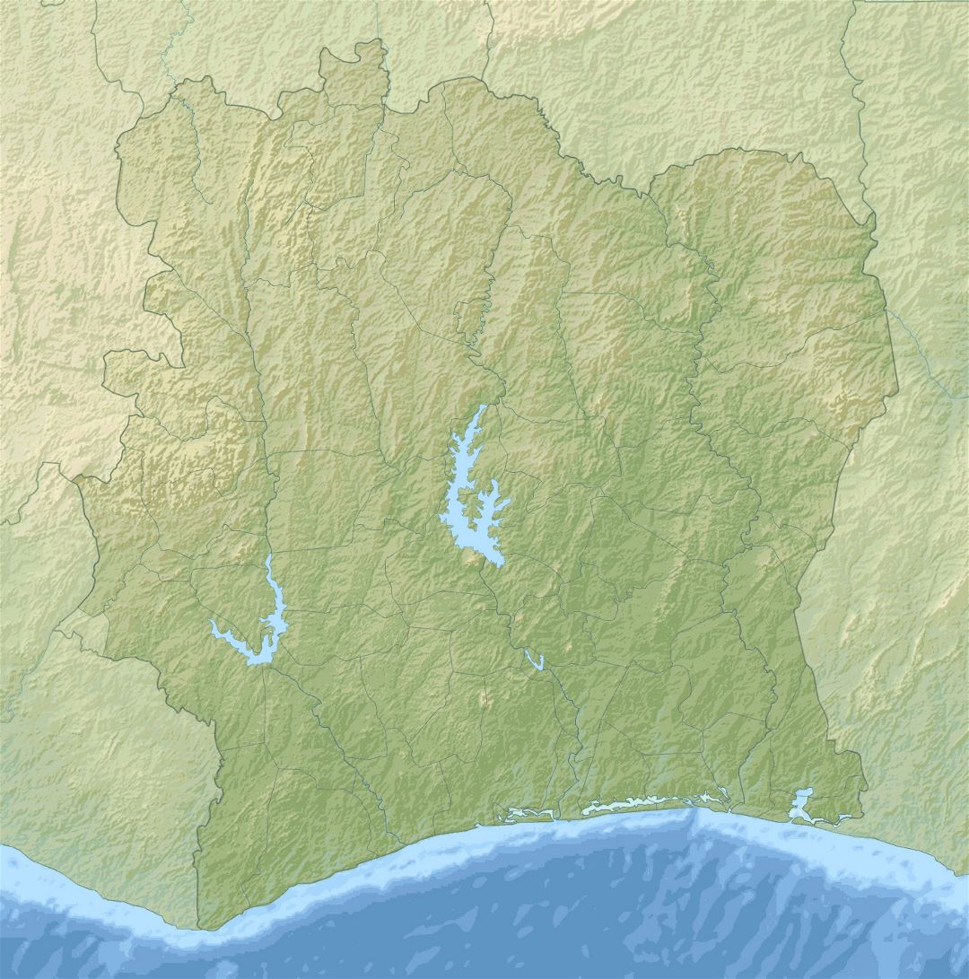 Большая карта рельефа Кот-д'Ивуара