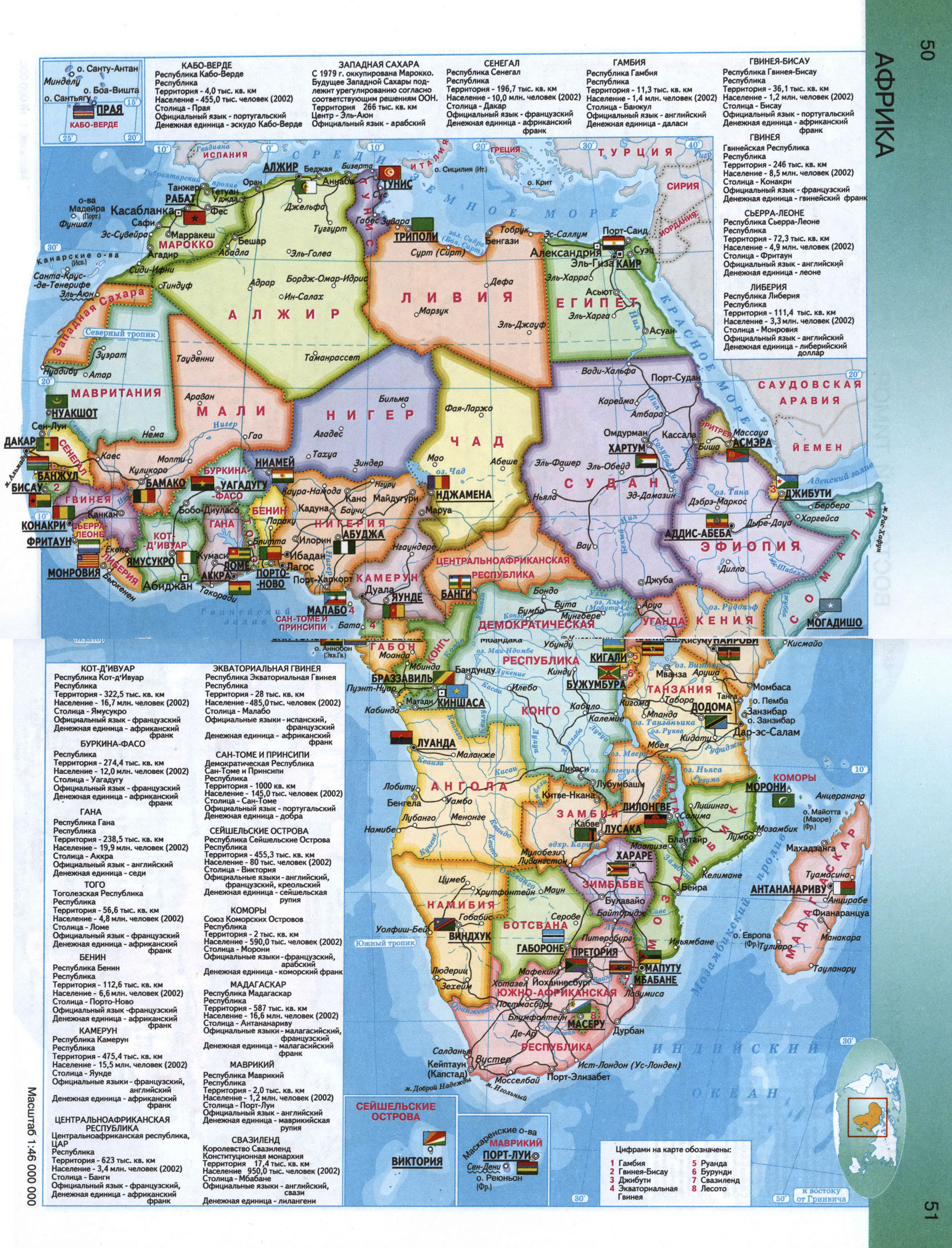 Детальная политическая карта Африки на русском языке
