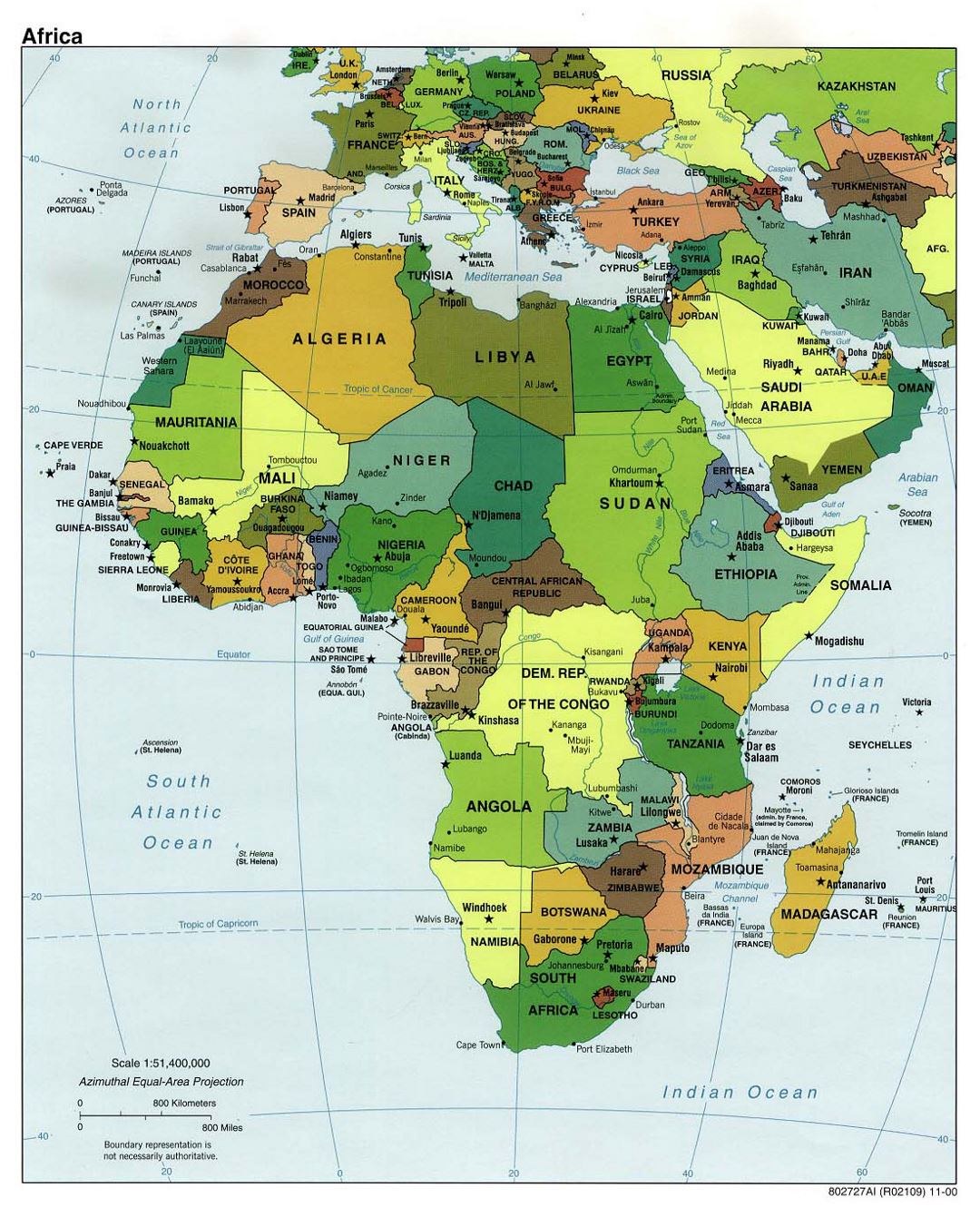 Детальная политическая карта Африки с городами и столицами - 2000