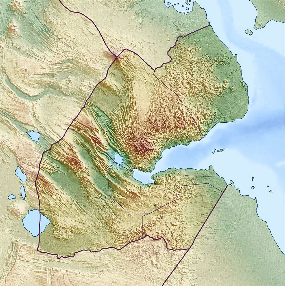 Детальная карта рельефа Джибути