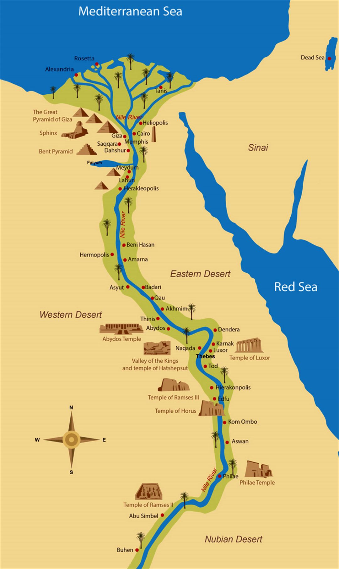 Детальная карта Древнего Египта