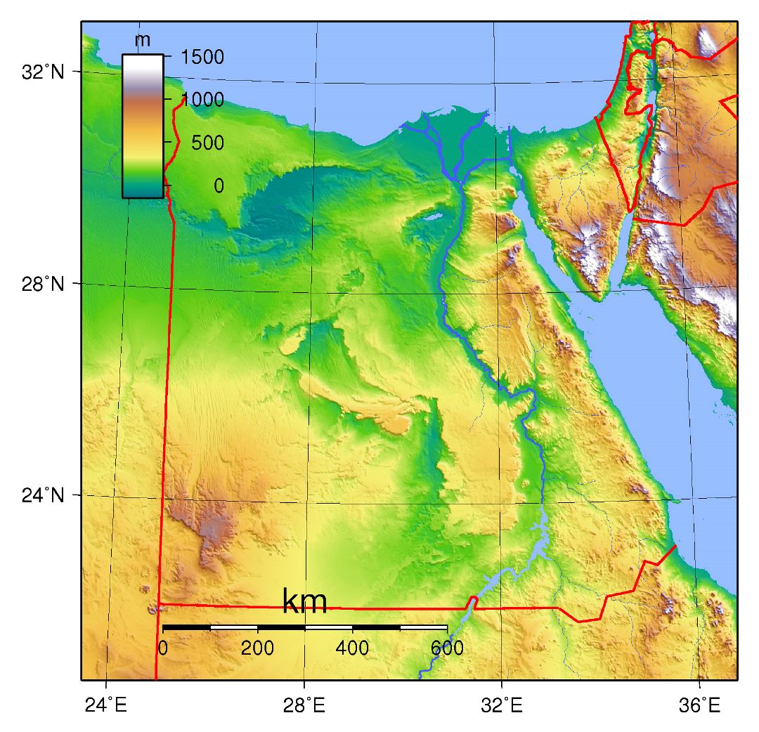 Большая физическая карта Египта