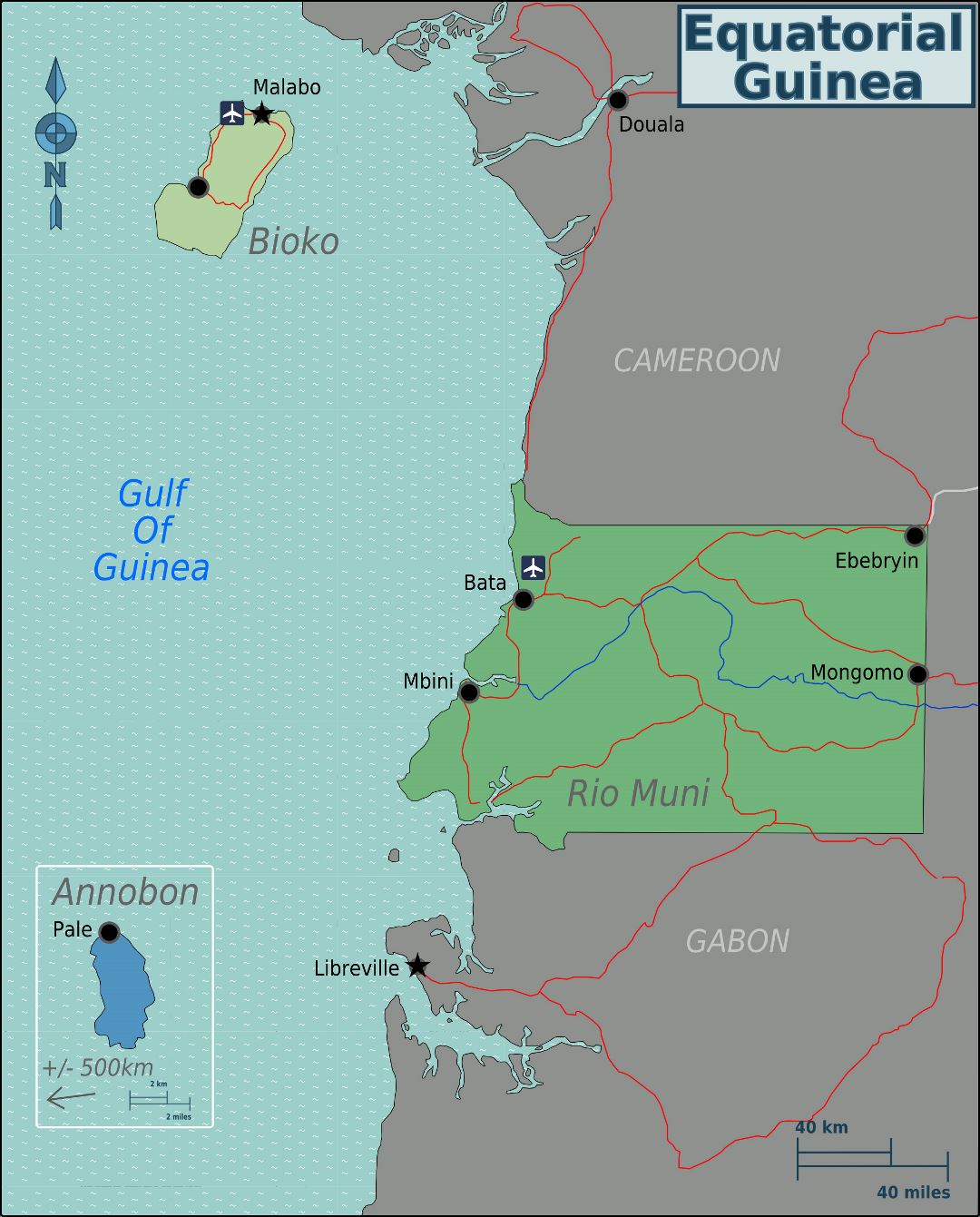 Большая карта регионов Экваториальной Гвинеи