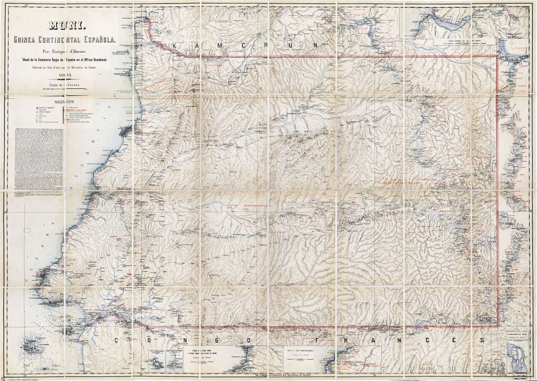 Крупномасштабная детальная старая карта Экваториальной Гвинеи с рельефом - 1903