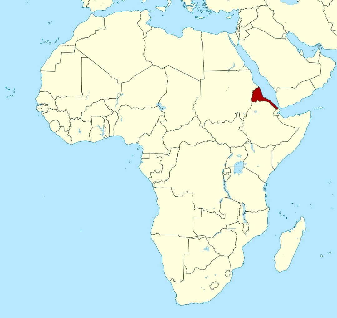 Детальная карта расположения Эритреи в Африке