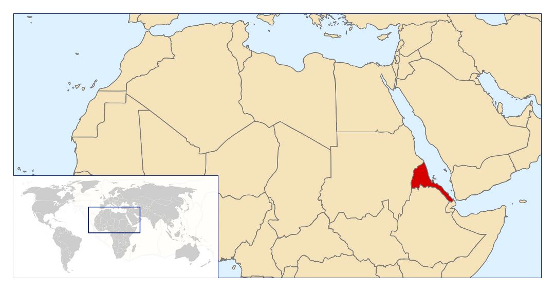 Большая карта расположения Эритреи